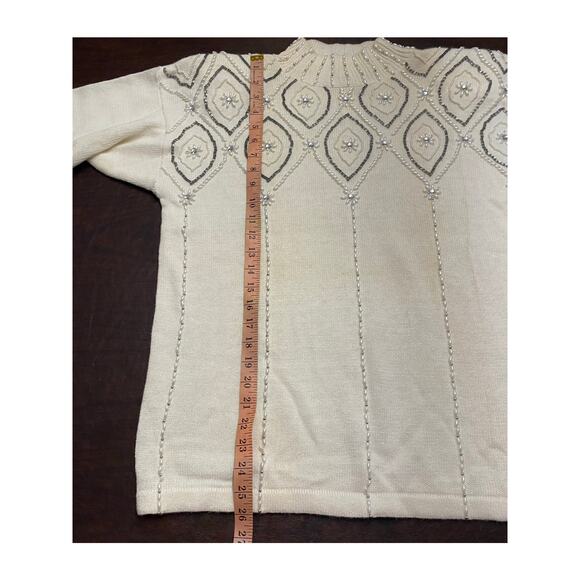 Victoria Jones Cream Beaded Sweater Women’s Small Vintage 80s Holiday Party Glam - Picture 6 of 9